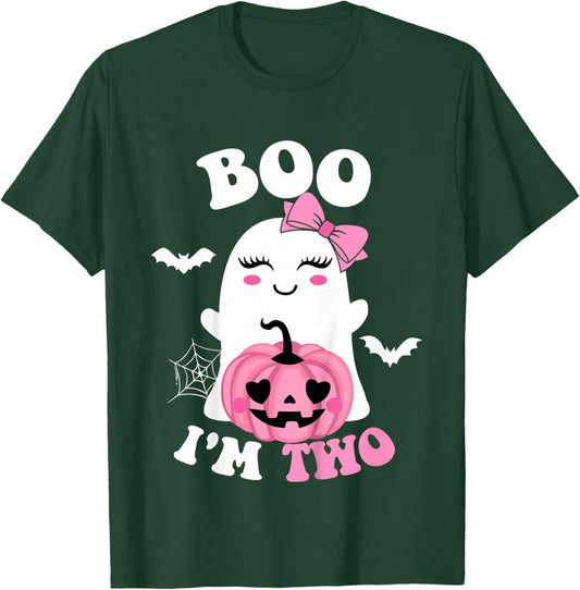 Kids Ghost Boo I'm Two Yr 2nd Birthday Kids Halloween Groovy T-Shirt - T-Shirt | Forest