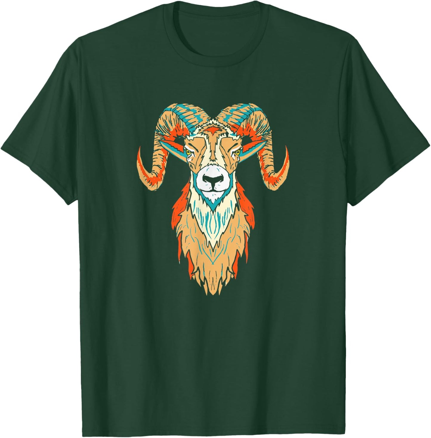Artistic Big Horn Sheep Ram Head 80s Vibe Sketch Graphic T-Shirt - T-Shirt | Forest