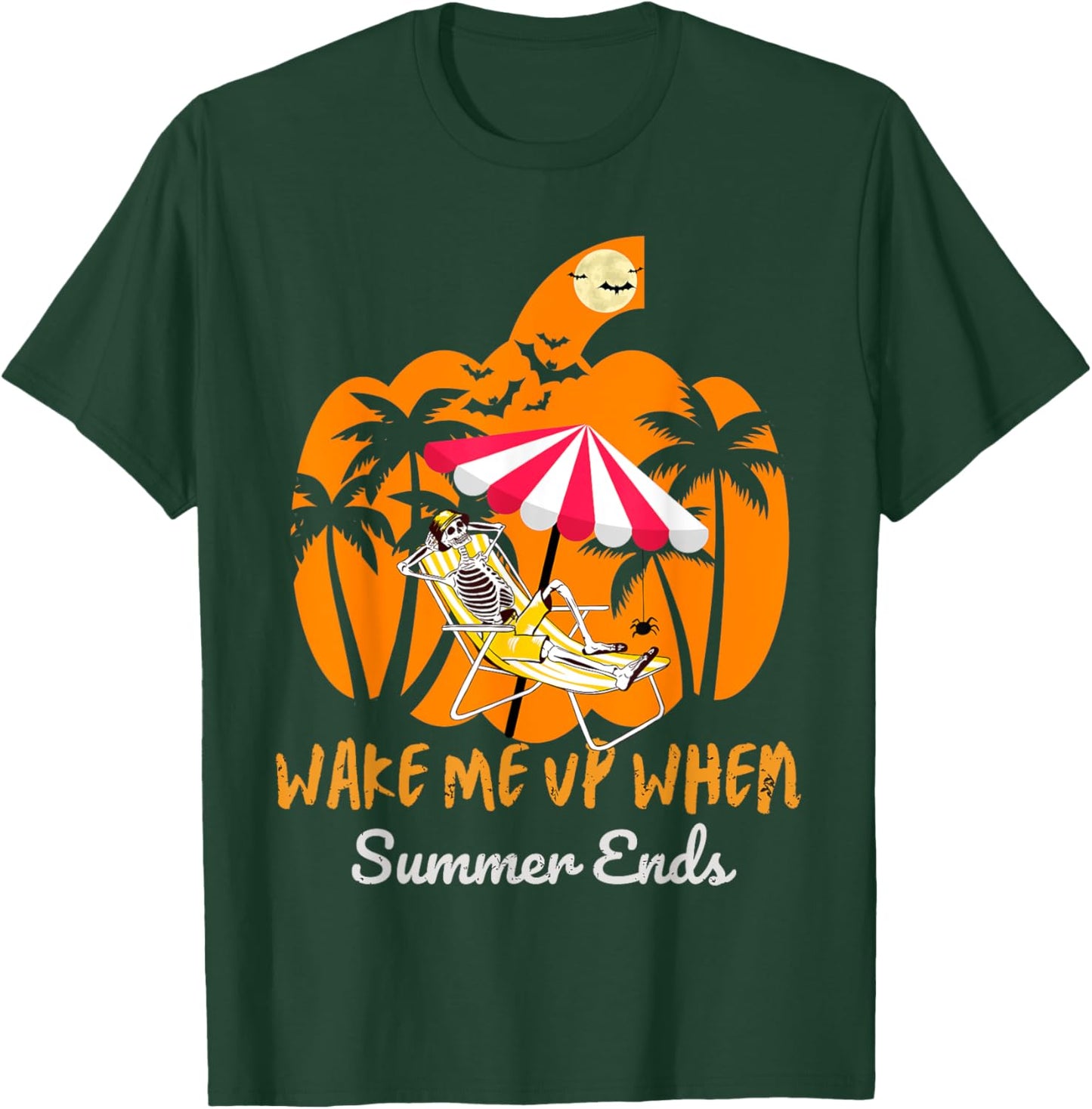 Summerween Beach Pumpkin Skeleton Funny Halloween Holiday Women Kids T-Shirt - T-Shirt | Forest