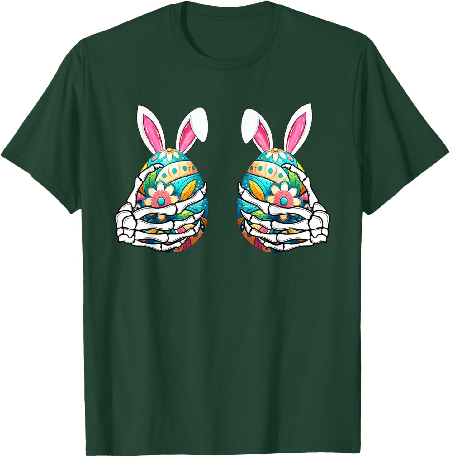 Two Skeleton Hands Holding Colourful Eggs Funny Easter Day T-Shirt - T-Shirt | Forest