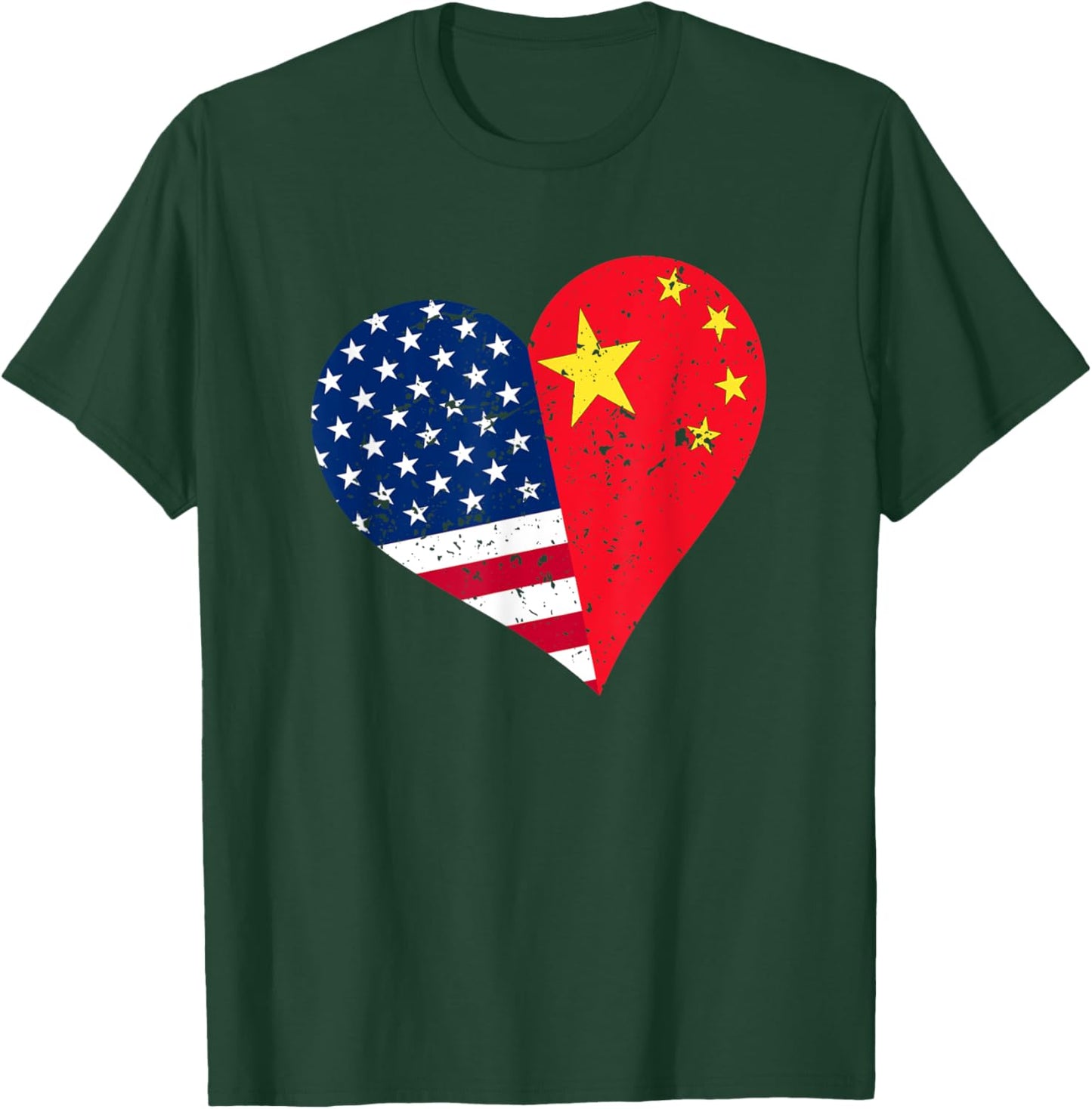 China USA Heart Shirt Distressed Chinese American Flag Kids Men T-Shirt - T-Shirt | Forest