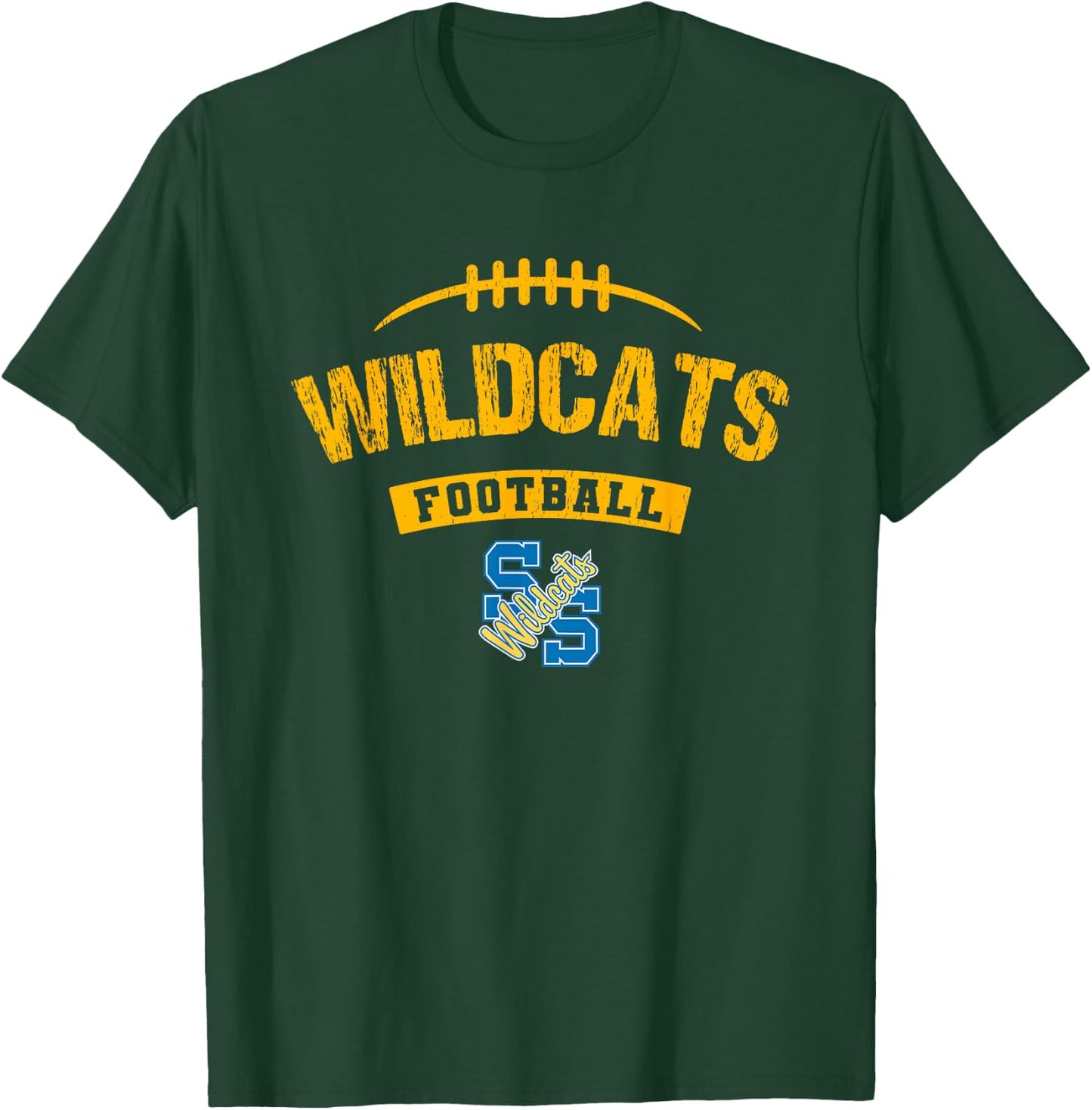 Sulphur Springs Wildcats Logo Football Distressed HS T-Shirt - T-Shirt | Forest