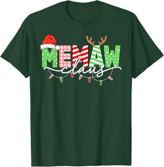 Memaw Claus Christmas Lights Santa Hat Family Matching T-Shirt - T-Shirt | Forest
