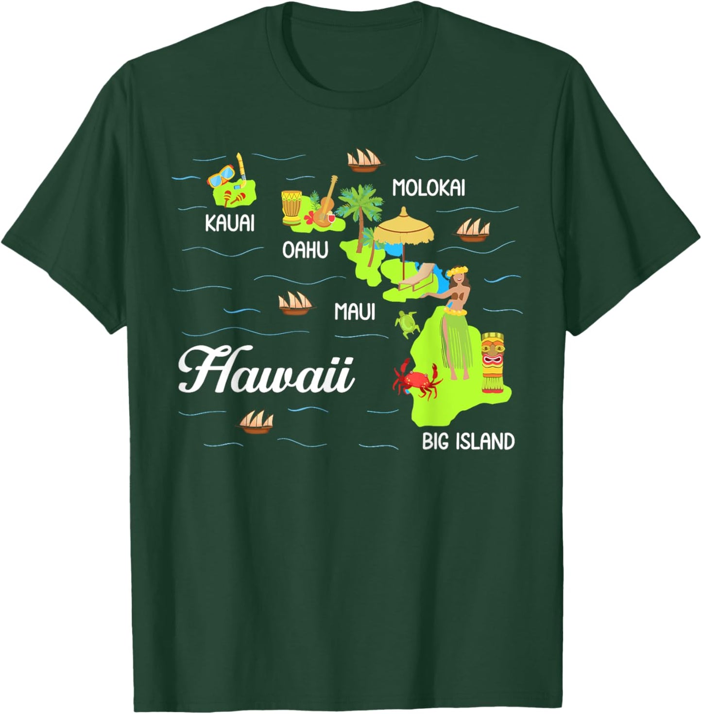 Hawaiian Islands Map Vacation Souvenir Hawaii Travel Lover T-Shirt - T-Shirt | Forest