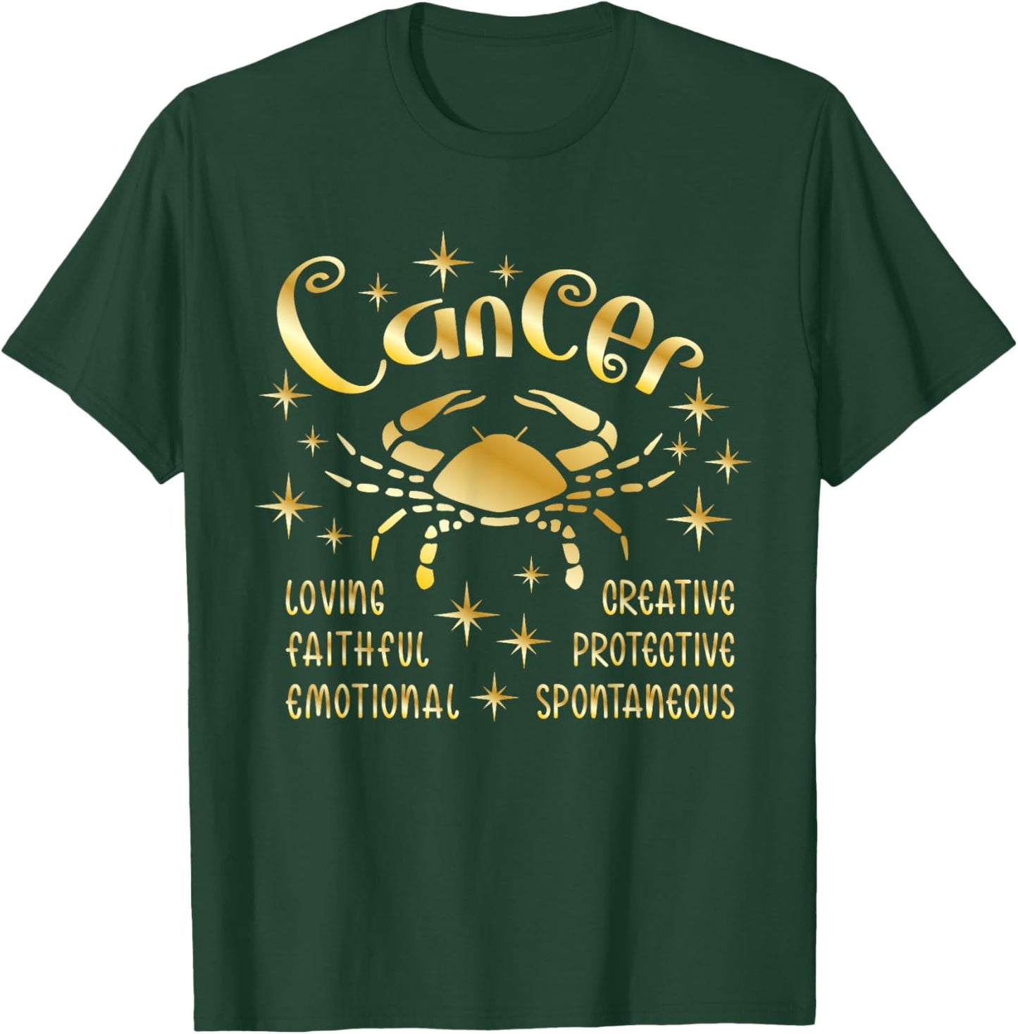 Cancer Zodiac Crab Cancer Season Gold Graphic T-Shirt - T-Shirt | Forest