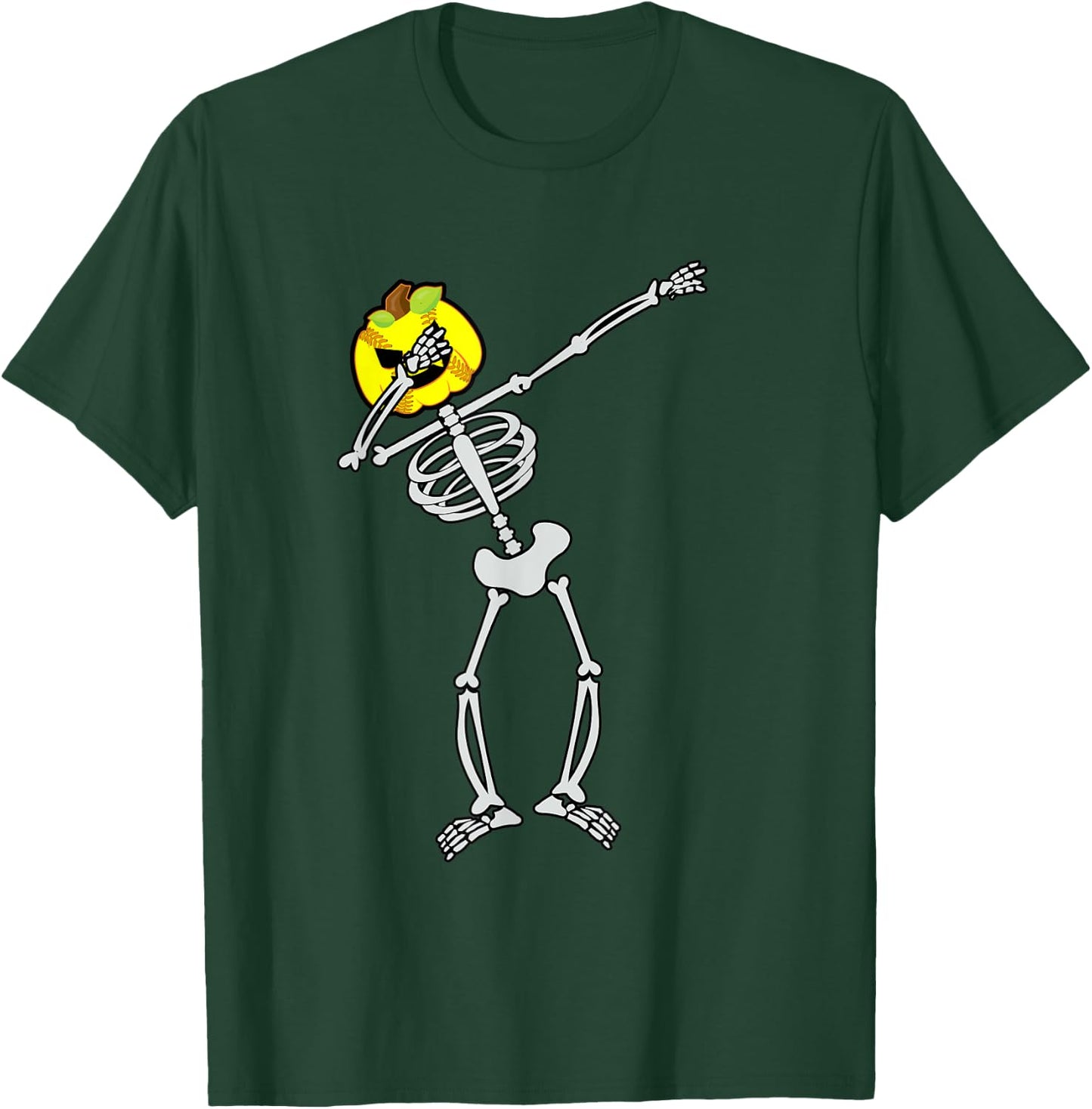 Softball Halloween Skeleton Dabbing Pumpkin T-Shirt - T-Shirt | Forest