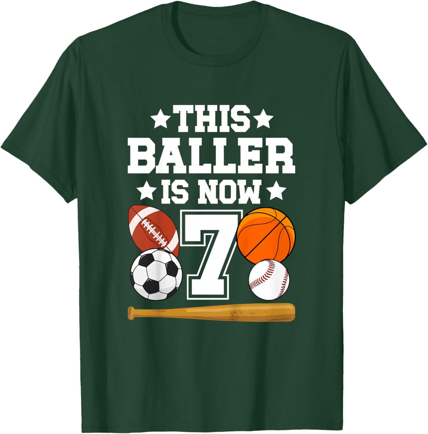 Kids 7th Birthday Sports Birthday Party Seven Year Old Boy T-Shirt - T-Shirt | Forest