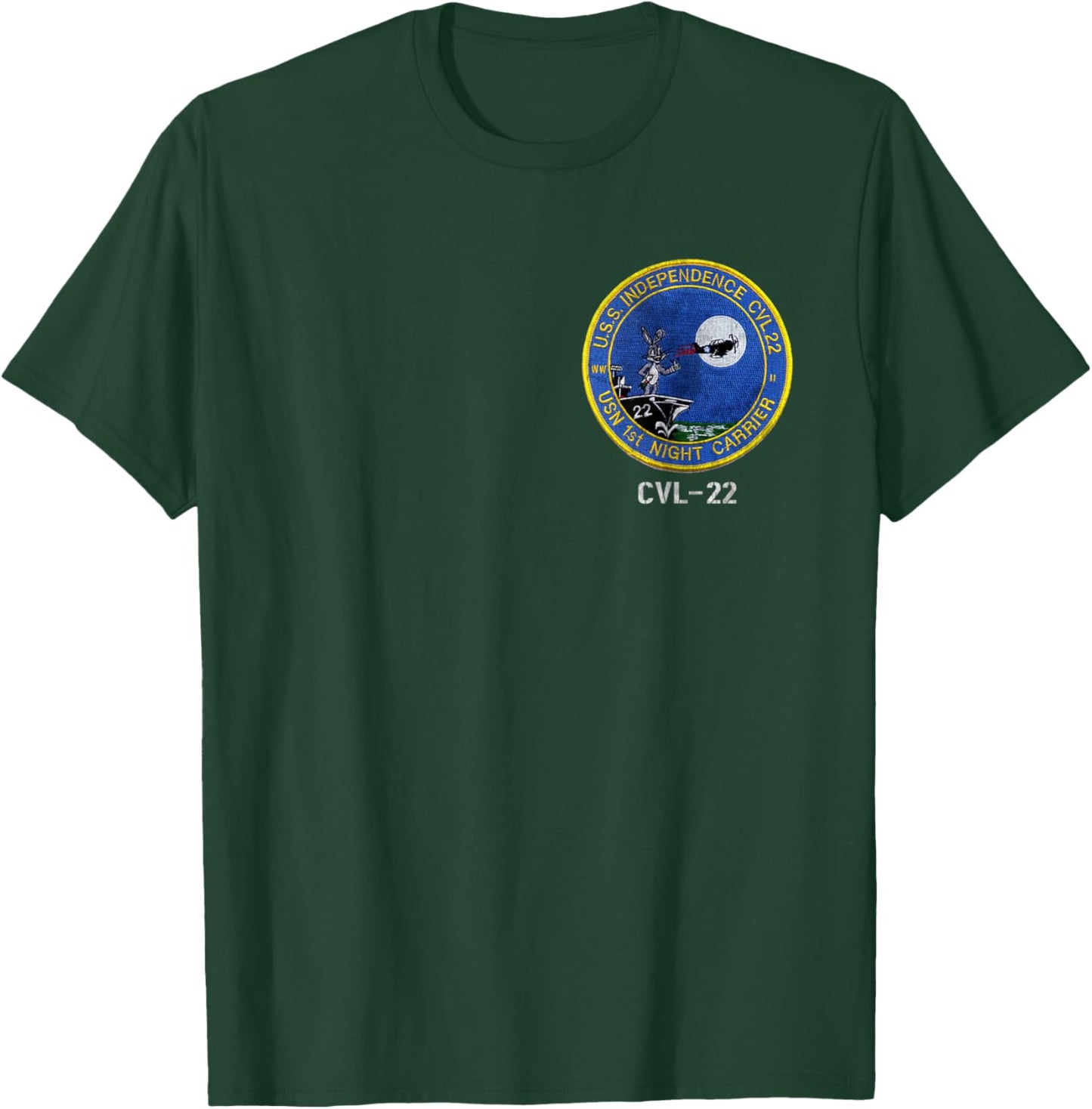 USS Independence CVL-22 Logo American Flag Aircraft Carrier T-Shirt - T-Shirt | Forest