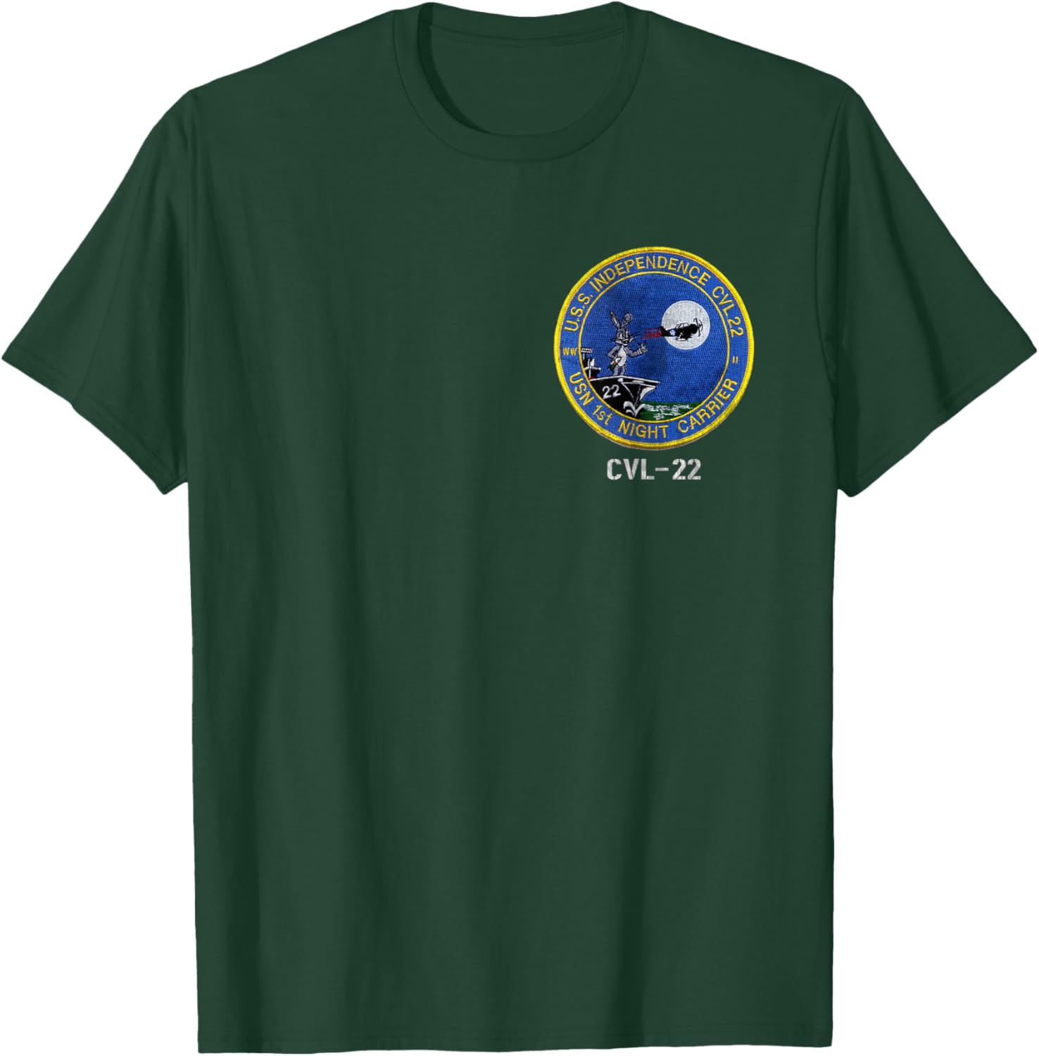 USS Independence CVL-22 Logo American Flag Aircraft Carrier T-Shirt - T-Shirt | Forest