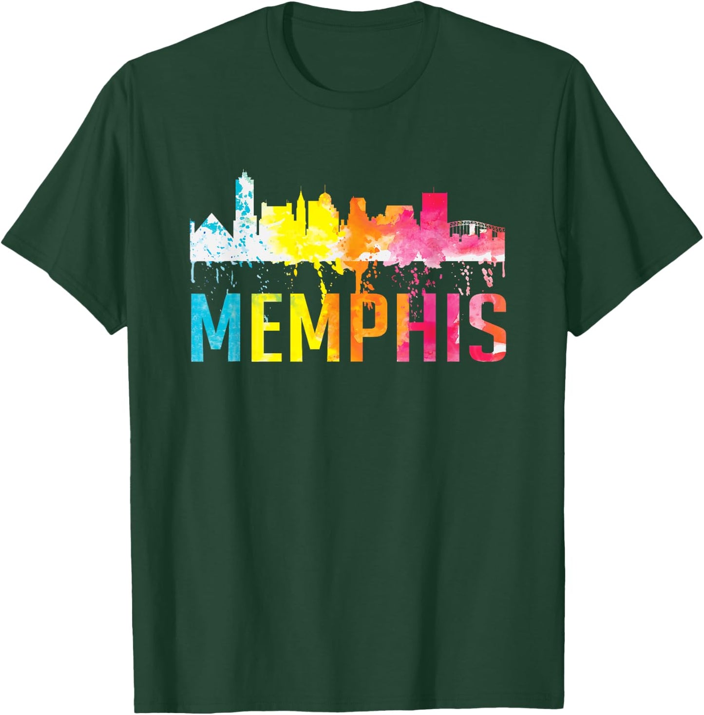 Memphis Tennessee Watercolor Art City Skyline Souvenir Gift T-Shirt - T-Shirt | Forest