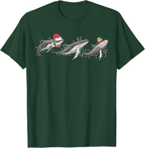 Whale Santa Hat Christmas Lights Reindeer Ocean Whales Lover T-Shirt - T-Shirt | Forest