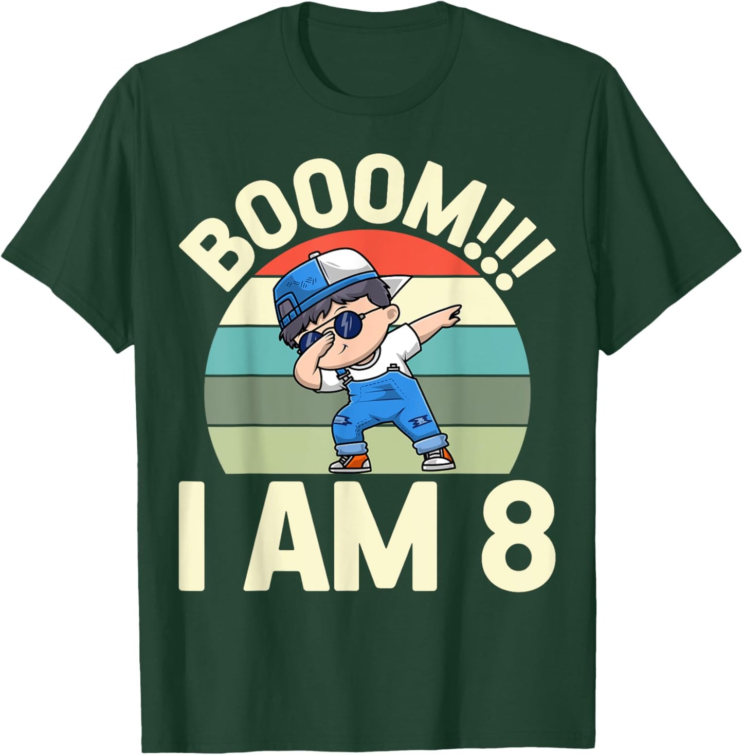 Boom I Am 8 Dabbing Boy Retro 8th Birthday Party T-Shirt - T-Shirt | Forest