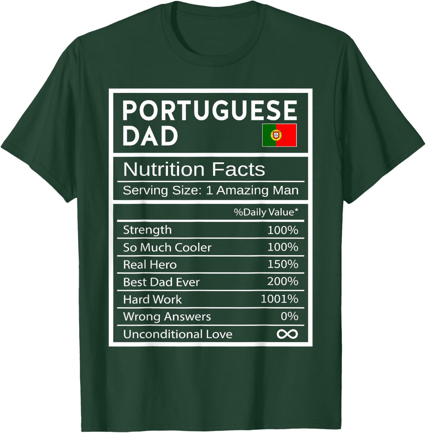 Portuguese Dad Nutrition Facts National Pride Gift Dad T-Shirt - T-Shirt | Forest