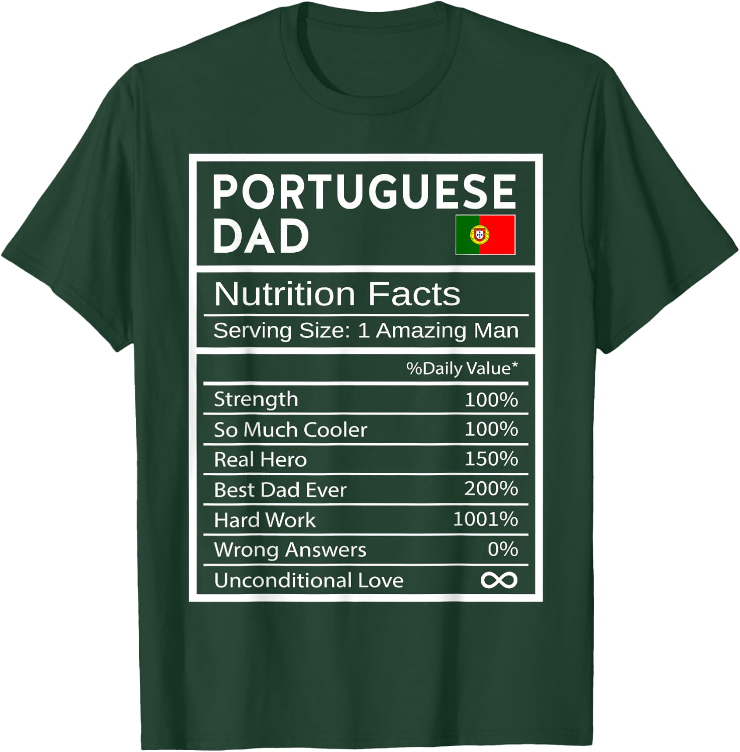 Portuguese Dad Nutrition Facts National Pride Gift Dad T-Shirt - T-Shirt | Forest