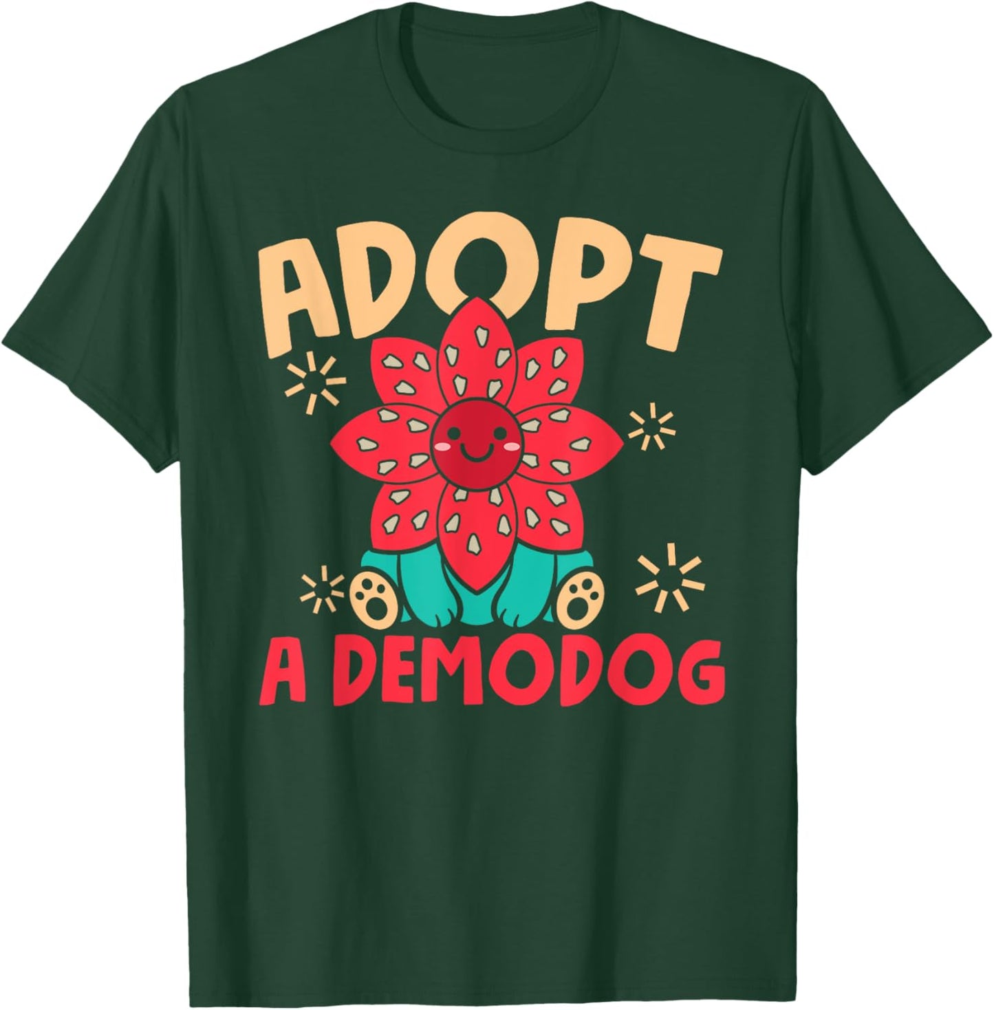 Dog Lover Funny Adopt A Demodog -Adults Black Modern Cartoon T-Shirt - T-Shirt | Forest