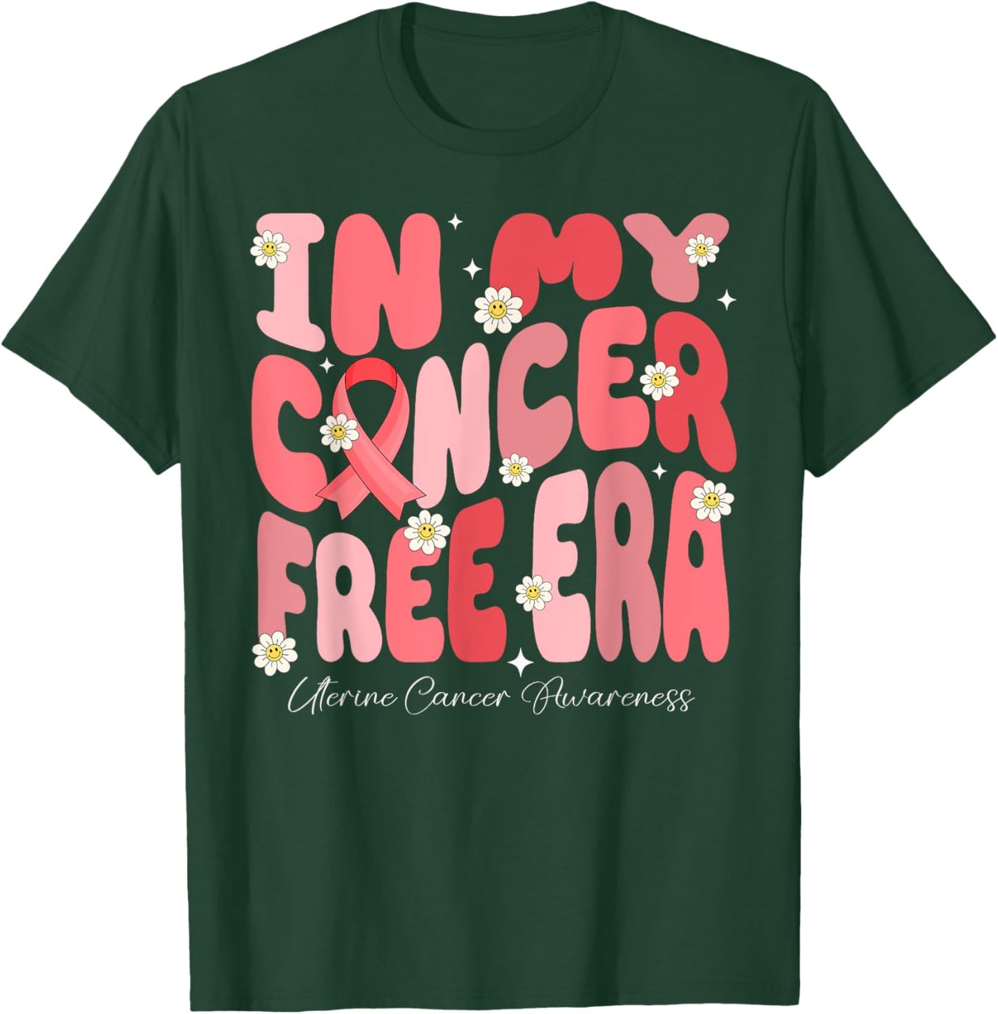 In My Cancer Free Era Uterine Cancer Warrior Groovy Flower T-Shirt - T-Shirt | Forest