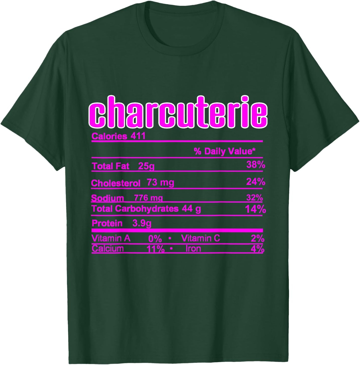 Thanksgiving Christmas Charcuterie Nutrition Fact T-Shirt - T-Shirt | Forest