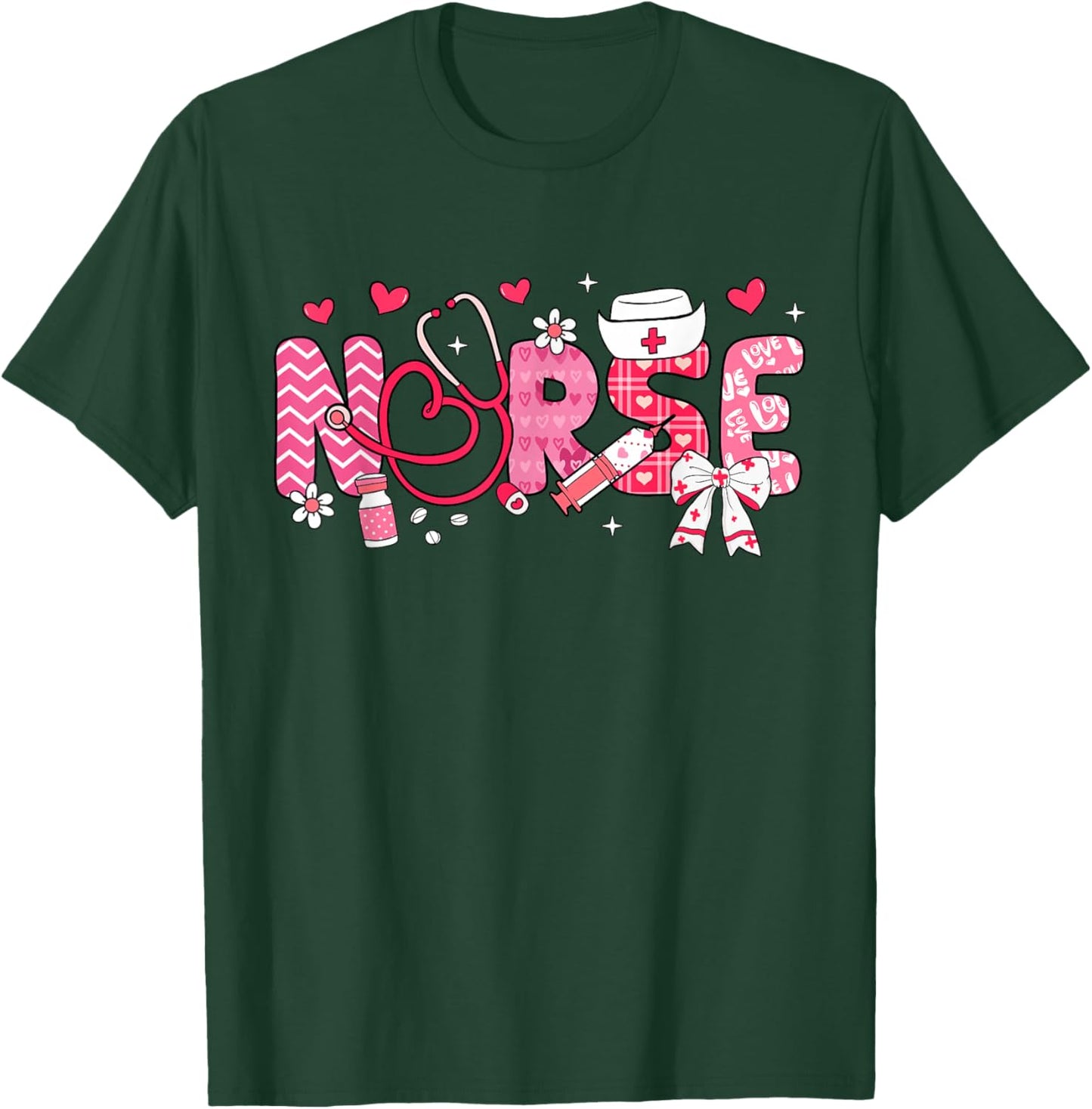 Nurse Valentines Day Valentine Scrub Top Women Scrubs NICU T-Shirt - T-Shirt | Forest