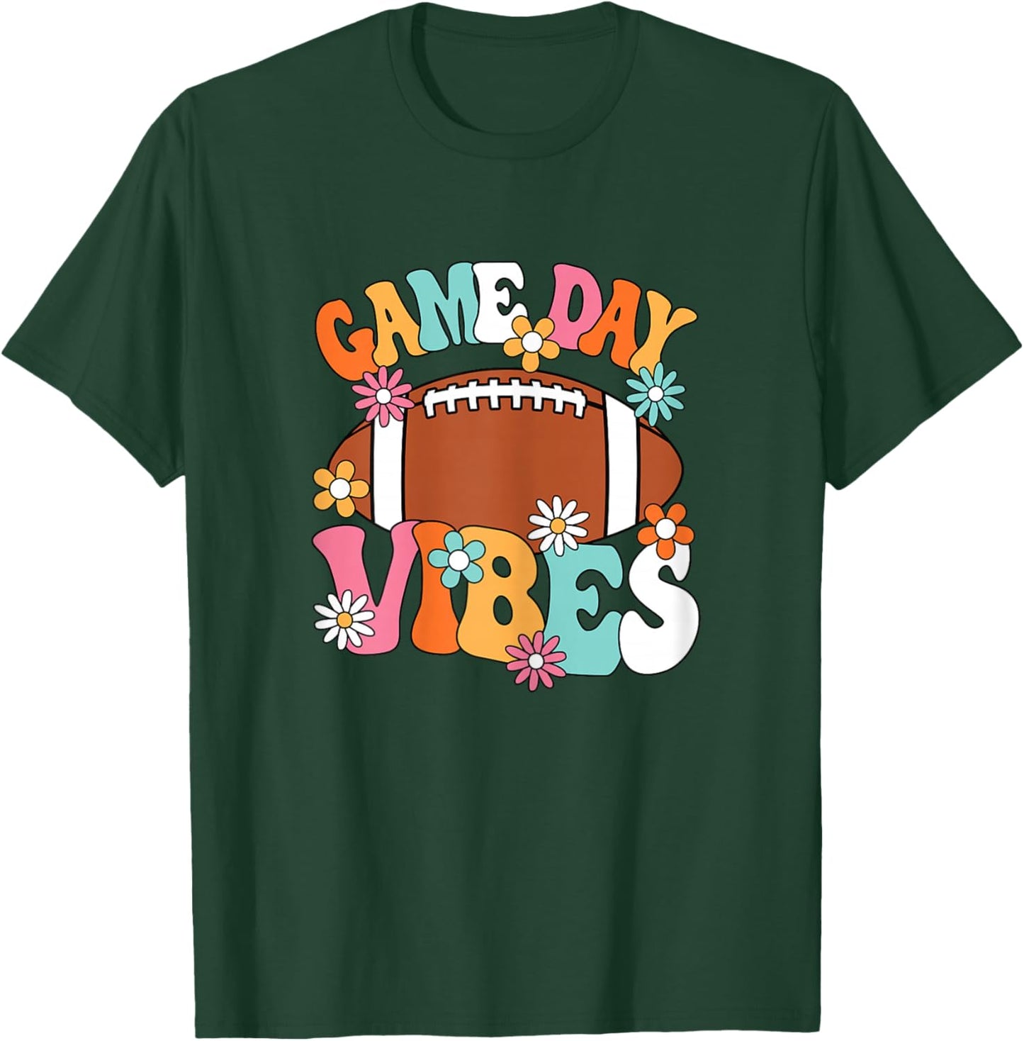 Game Day Vibes American Football Player Groovy Women Girls T-Shirt - T-Shirt | Forest