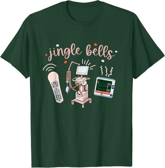 Jingle Bell Telemetry Nurse Christmas Crew Tele Tech Xmas T-Shirt - T-Shirt | Forest