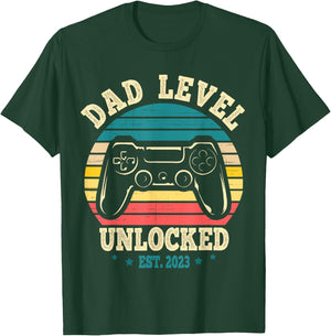 Dad Level Unlocked Est. 2023 New Daddy I Leveled Up To Dad T-Shirt - T-Shirt | Forest