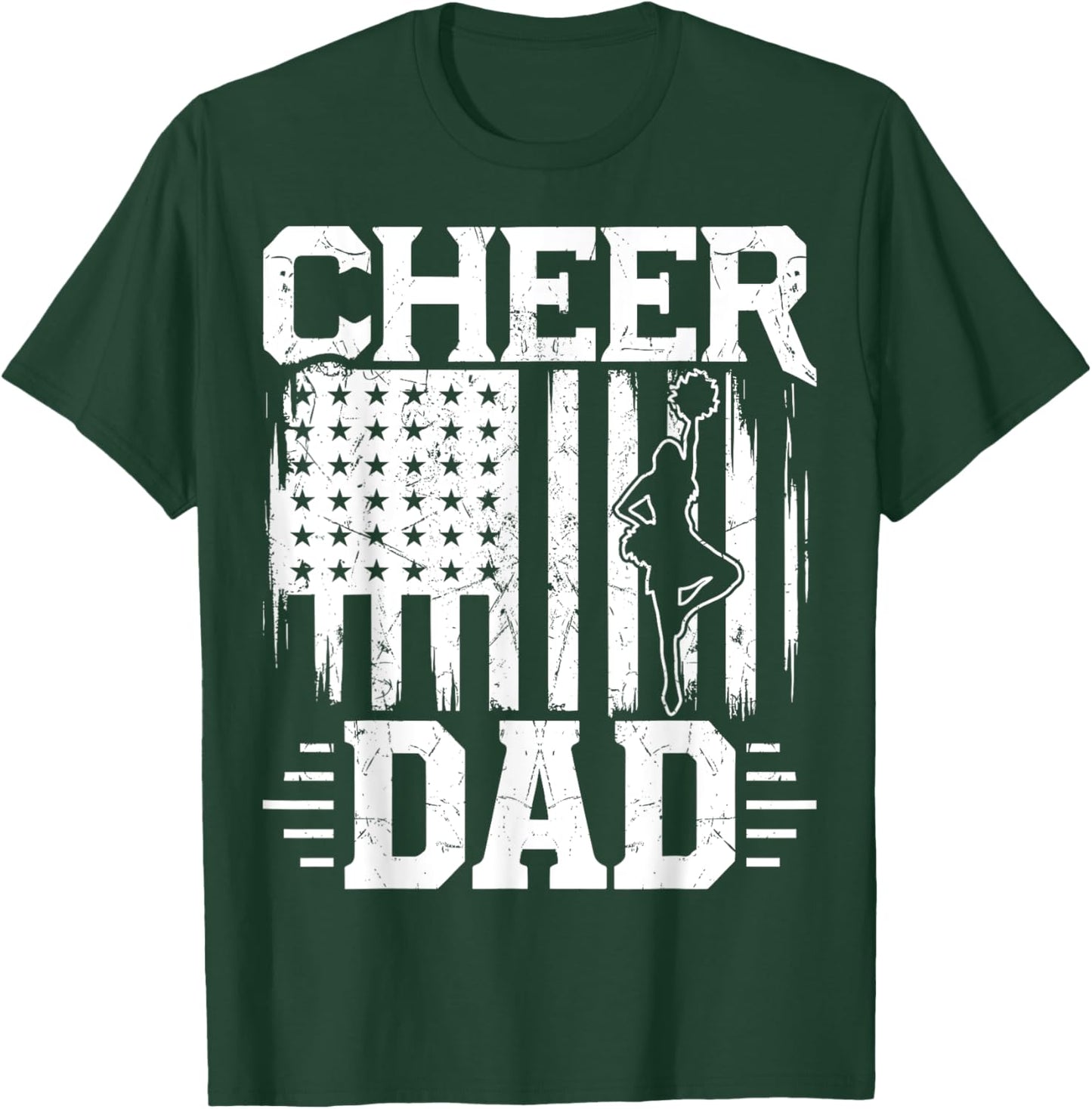 Cheer Dad - Cheerleading Dad USA Flag July 4th Cheerleader T-Shirt - T-Shirt | Forest