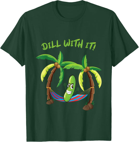 Dill With It Funny Vegetarian Pickle Hammock Tropical Beach Men Women Kids T-Shirt - T-Shirt | Forest