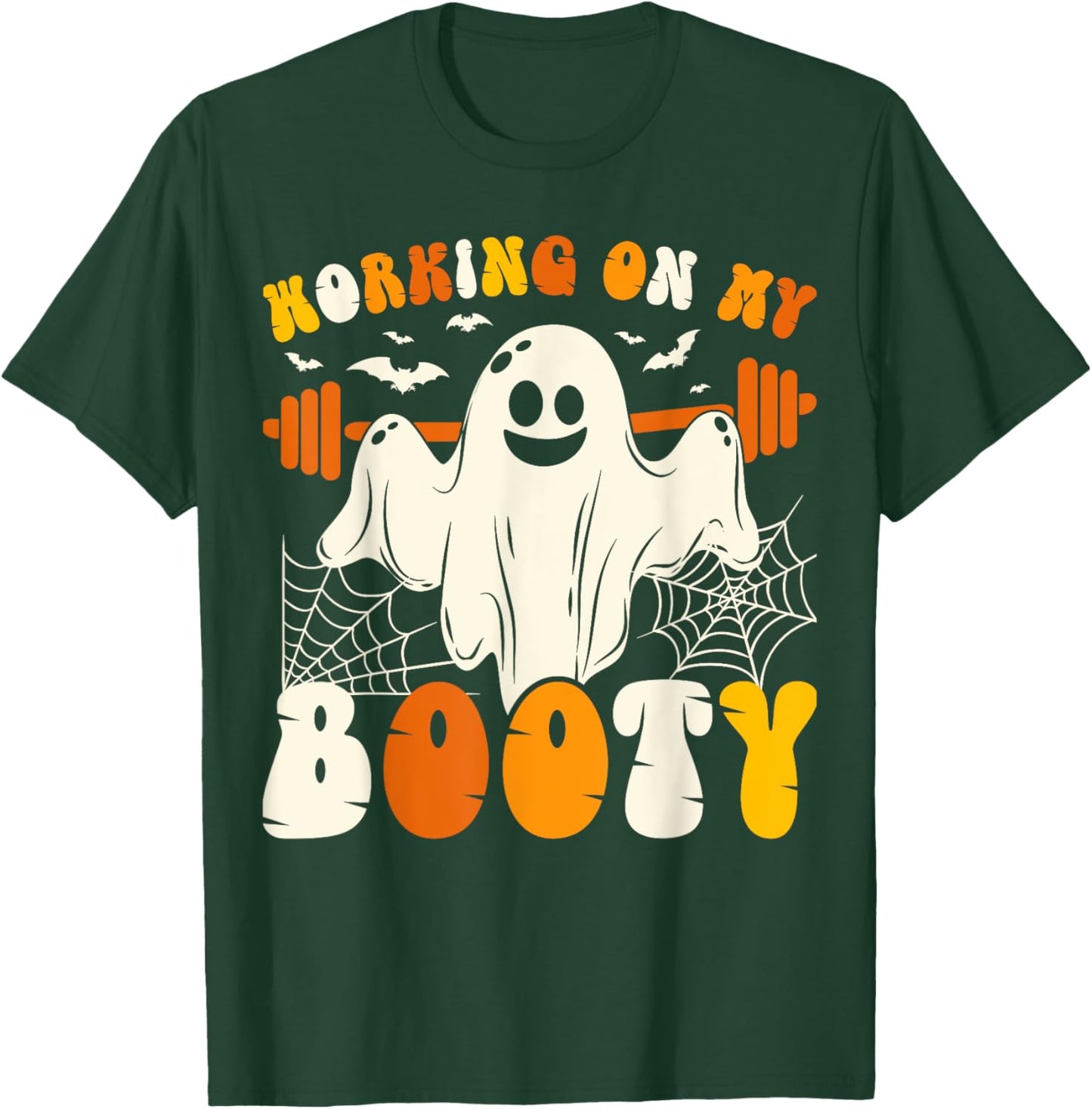 Working On My Booty Funny Gym Halloween Workout Ghost T-Shirt - T-Shirt | Forest