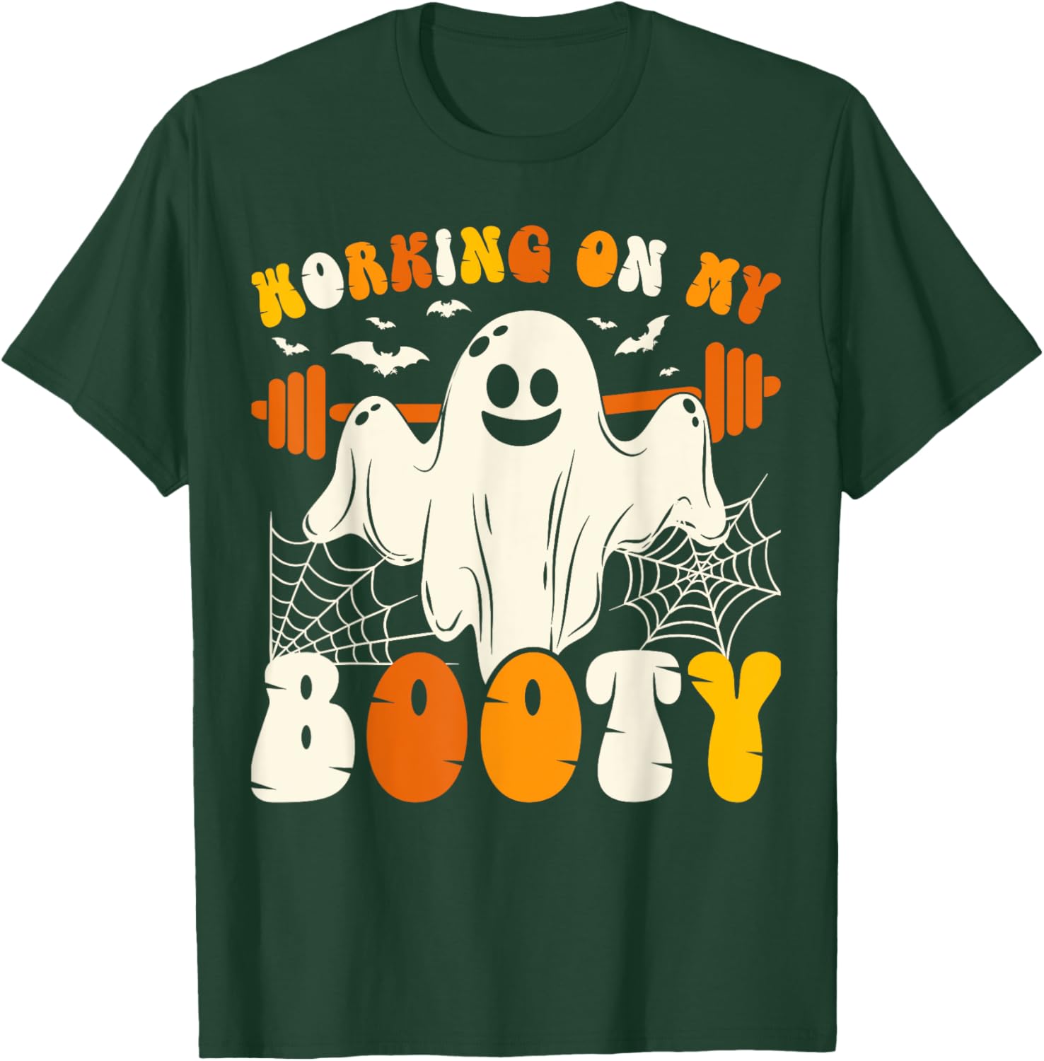Working On My Booty Funny Gym Halloween Workout Ghost T-Shirt - T-Shirt | Forest