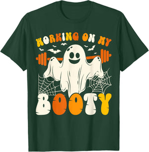 Working On My Booty Funny Gym Halloween Workout Ghost T-Shirt - T-Shirt | Forest
