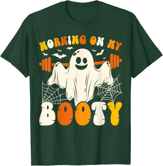 Working On My Booty Funny Gym Halloween Workout Ghost T-Shirt - T-Shirt | Forest