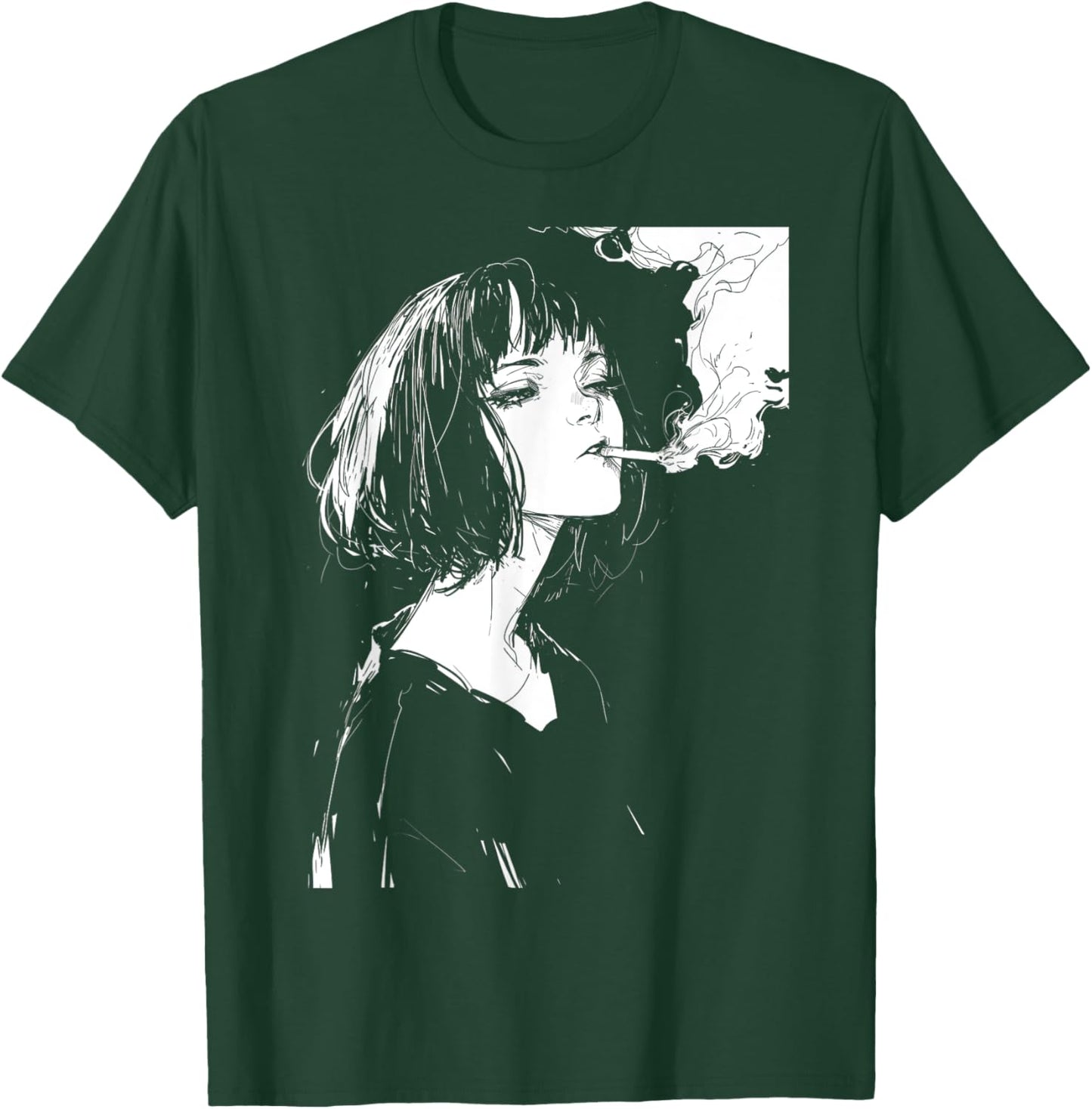 Soft Grunge Kawaii Anime Girl Smoking Waifu Otaku Japanese T-Shirt - T-Shirt | Forest