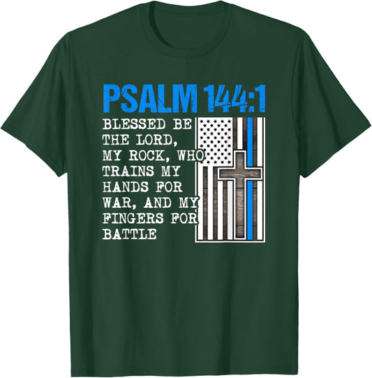 Thin Lines Blue Psalm 144:1 American Police Officer T-Shirt - T-Shirt | Forest