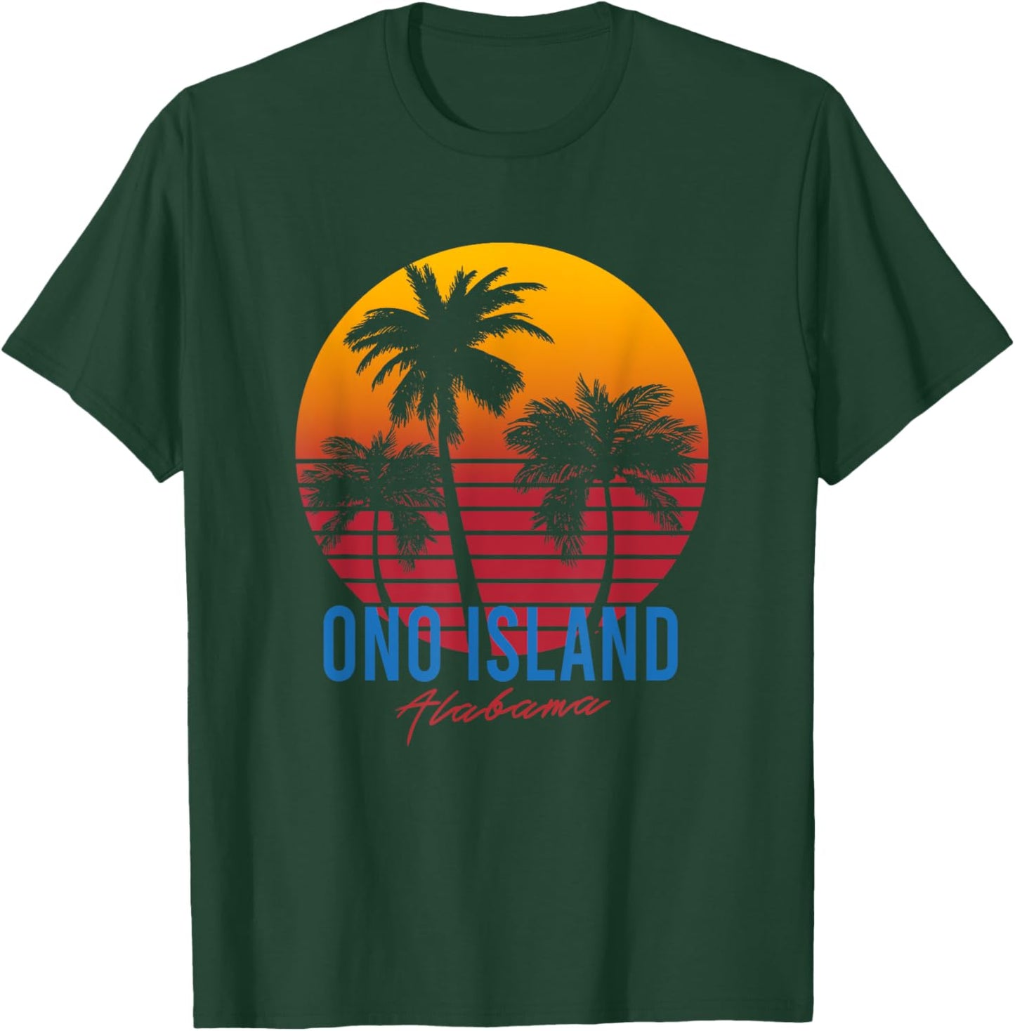 Vintage Ono Island Alabama Palm Trees Sunset Retro T-Shirt - T-Shirt | Forest