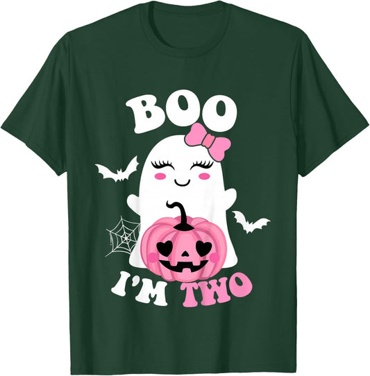 Kids Kids Ghost Boo I'm Two Yr 2nd Birthday Kids Halloween Groovy T-Shirt - T-Shirt | Forest
