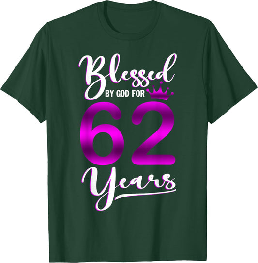 Vintage Blessed by God For 62 Years Old Happy 62nd Birthday T-Shirt - T-Shirt | Forest