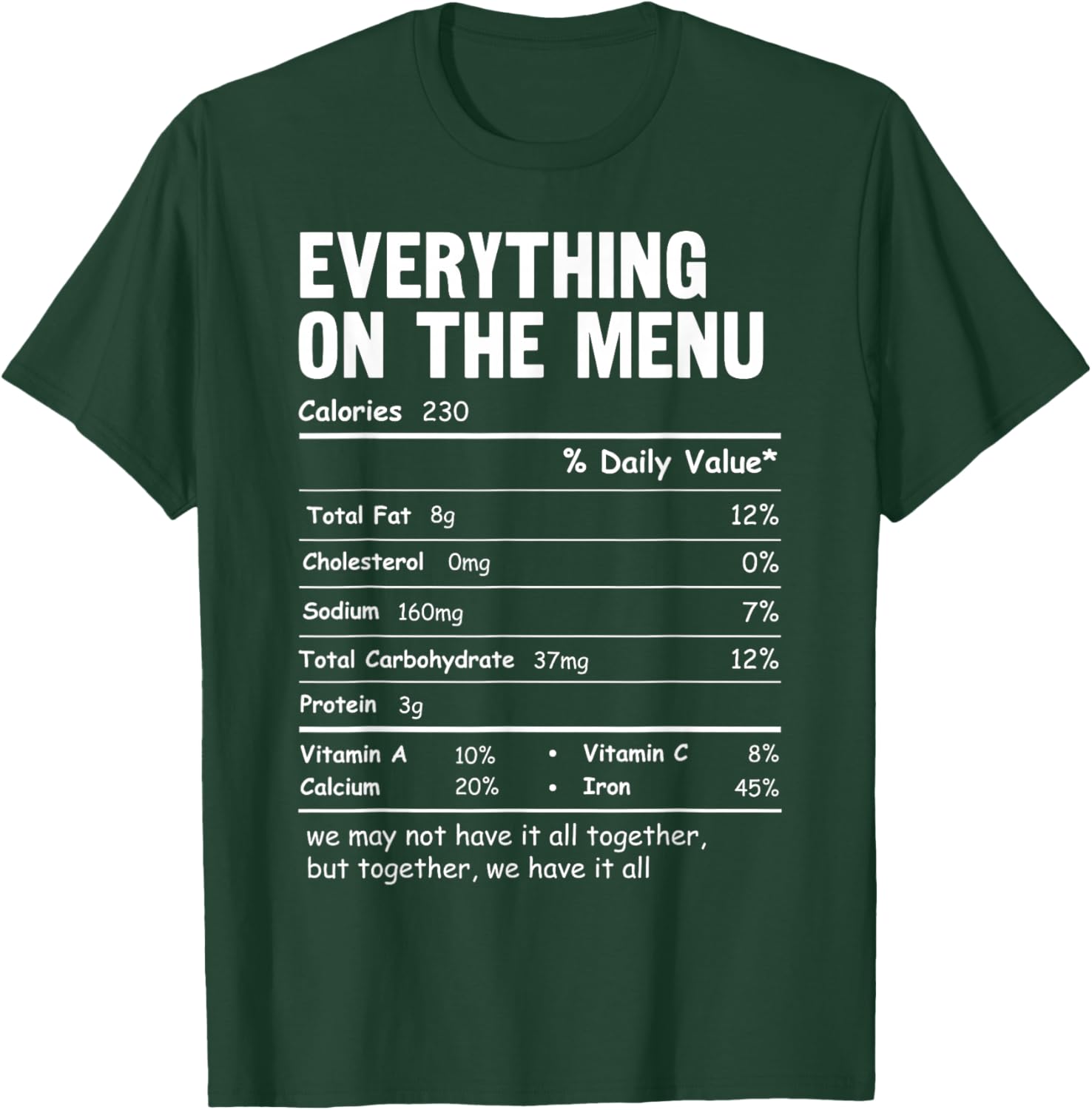 Everything On The Menu Nutrition Facts Thanksgiving Food T-Shirt - T-Shirt | Forest