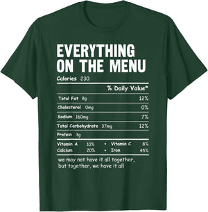 Everything On The Menu Nutrition Facts Thanksgiving Food T-Shirt - T-Shirt | Forest