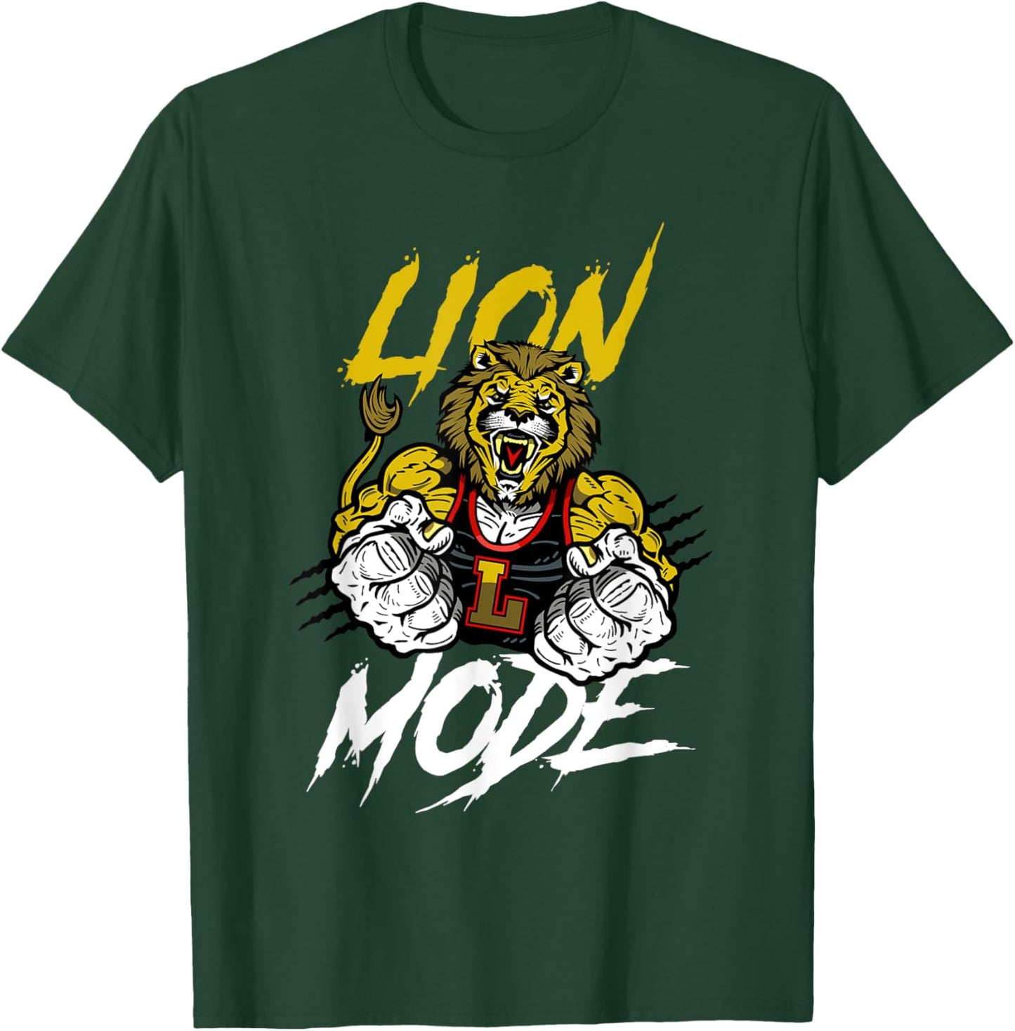 Lion Mode Big Biceps Strong Lion Weightlifting Gym Workout T-Shirt - T-Shirt | Forest