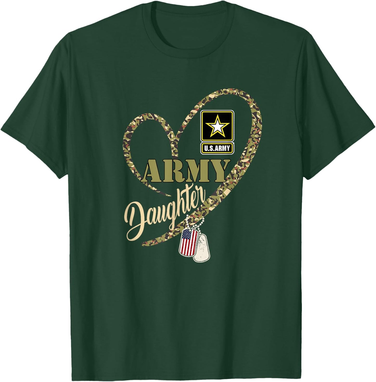 Proud Army Daughter Clothing Funny Military Heart Camouflage T-Shirt - T-Shirt | Forest