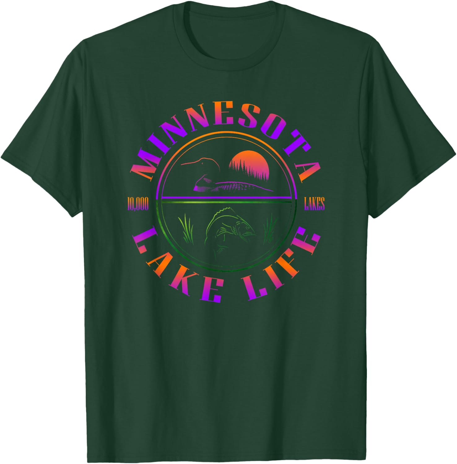 Minnesota Lake Life with Loon, Walleye, and Sunset T-Shirt - T-Shirt | Forest