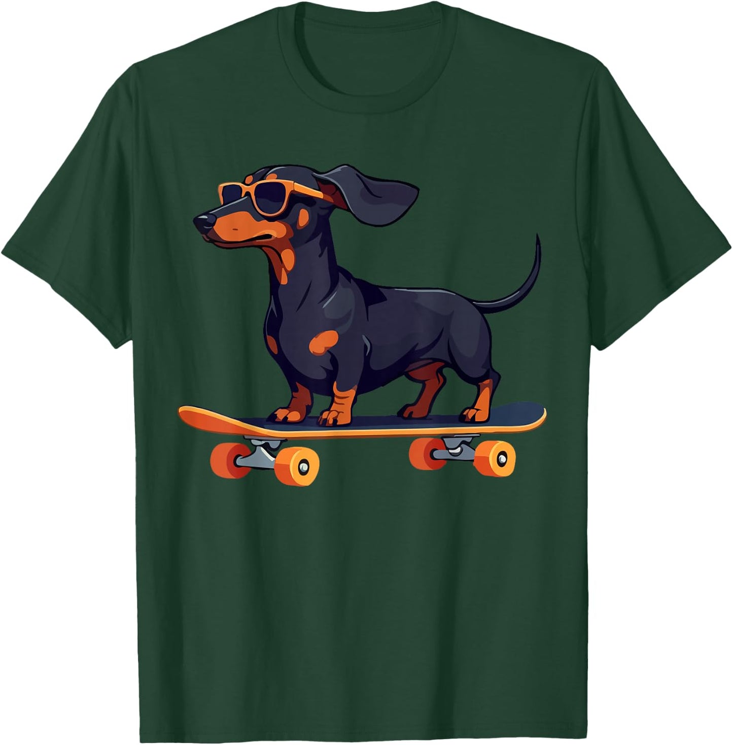 Dachshund Wiener Dog with Sunglasses on a Skateboard Funny T-Shirt - T-Shirt | Forest