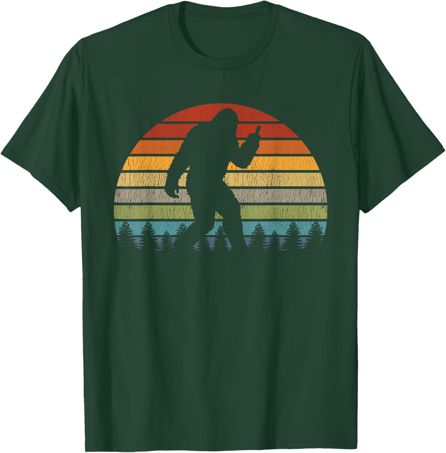 Retro Bigfoot Middle Finger Silhouette Sasquatch Sunset T-Shirt - T-Shirt | Forest