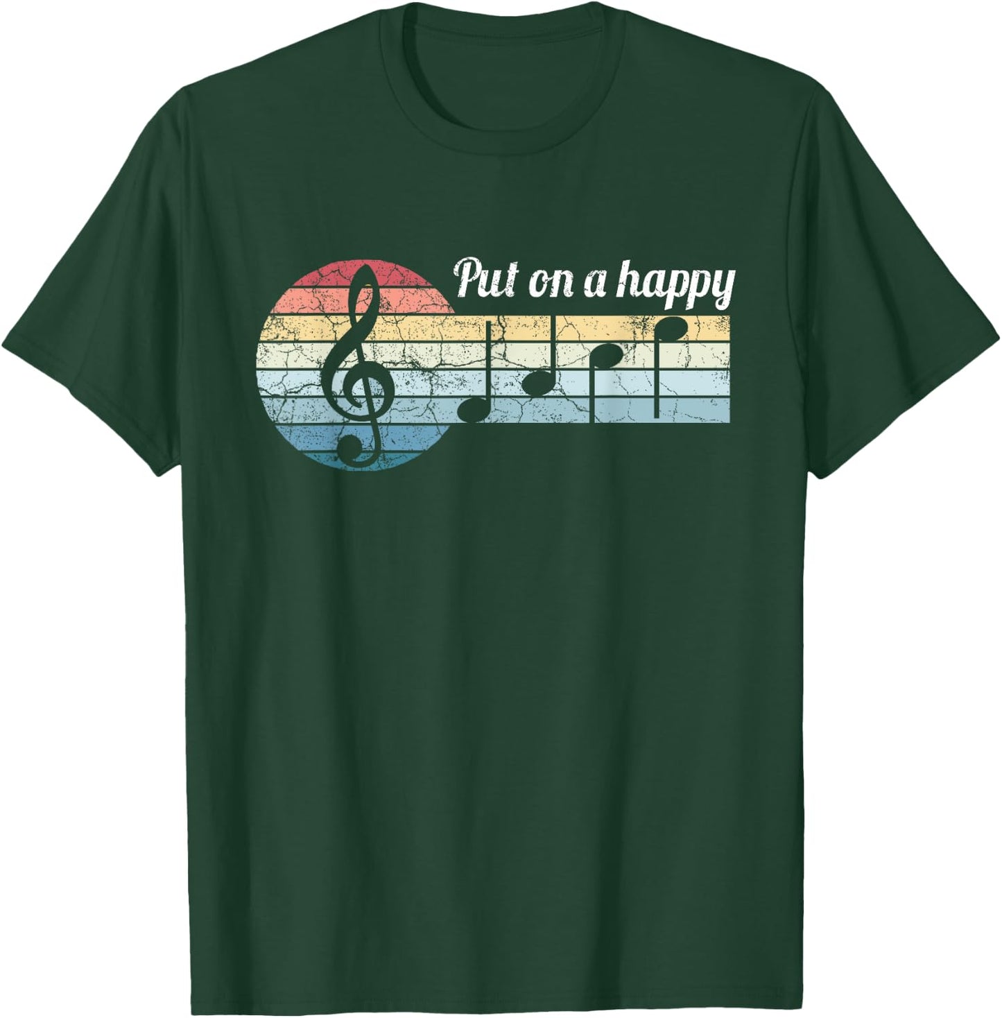 Put On A Happy FACE Music Notes Musician Funny Teacher Gift Women Girls Kids T-Shirt - T-Shirt | Forest