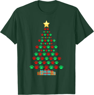 Super Cute Dog Paws Print Christmas Tree T-Shirt - T-Shirt | Forest