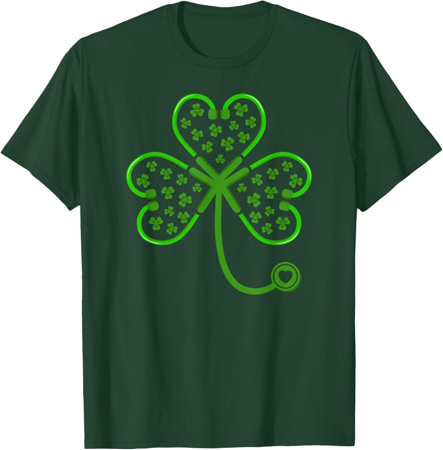 Shamrock Stethoscope Nurse T Shirt St Patricks Day Lucky T-Shirt - T-Shirt | Forest