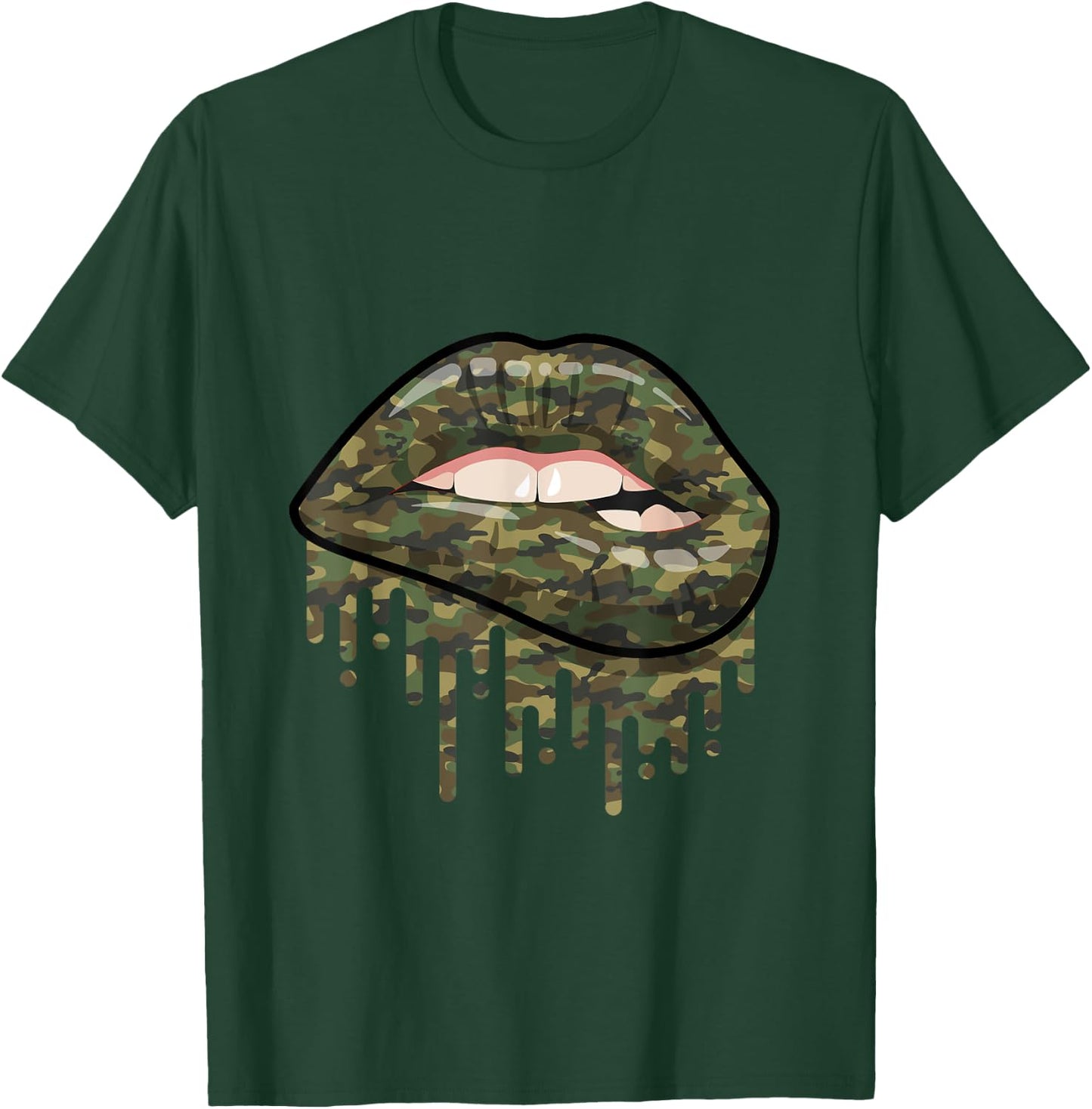 Camouflage Lips Mouth Military Kiss Me Biting Camo Kissing T-Shirt - T-Shirt | Forest
