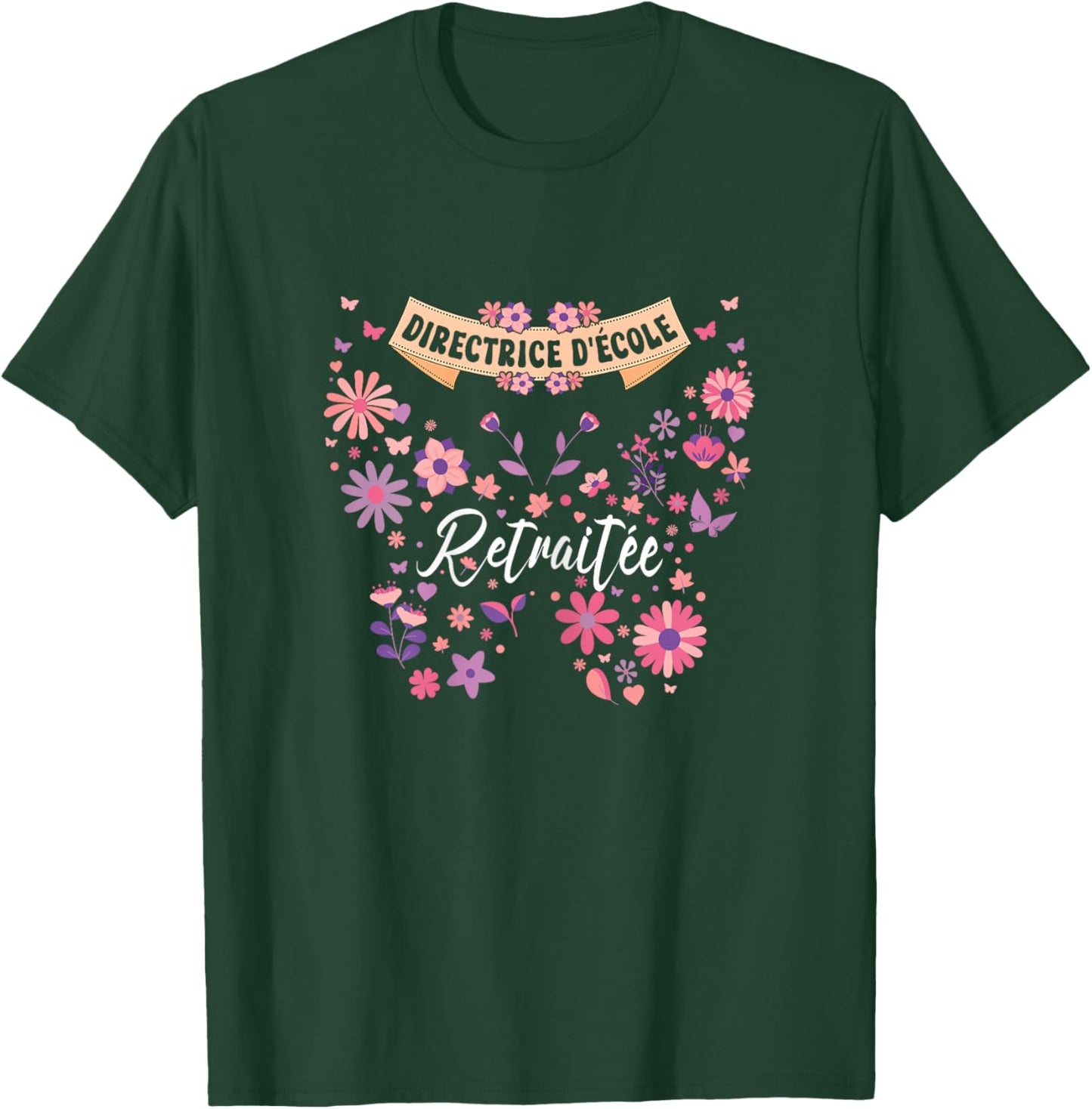 Butterfly Flowers Woman Retired School Principal , Black, Female X-Small T-Shirt - T-Shirt | Forest