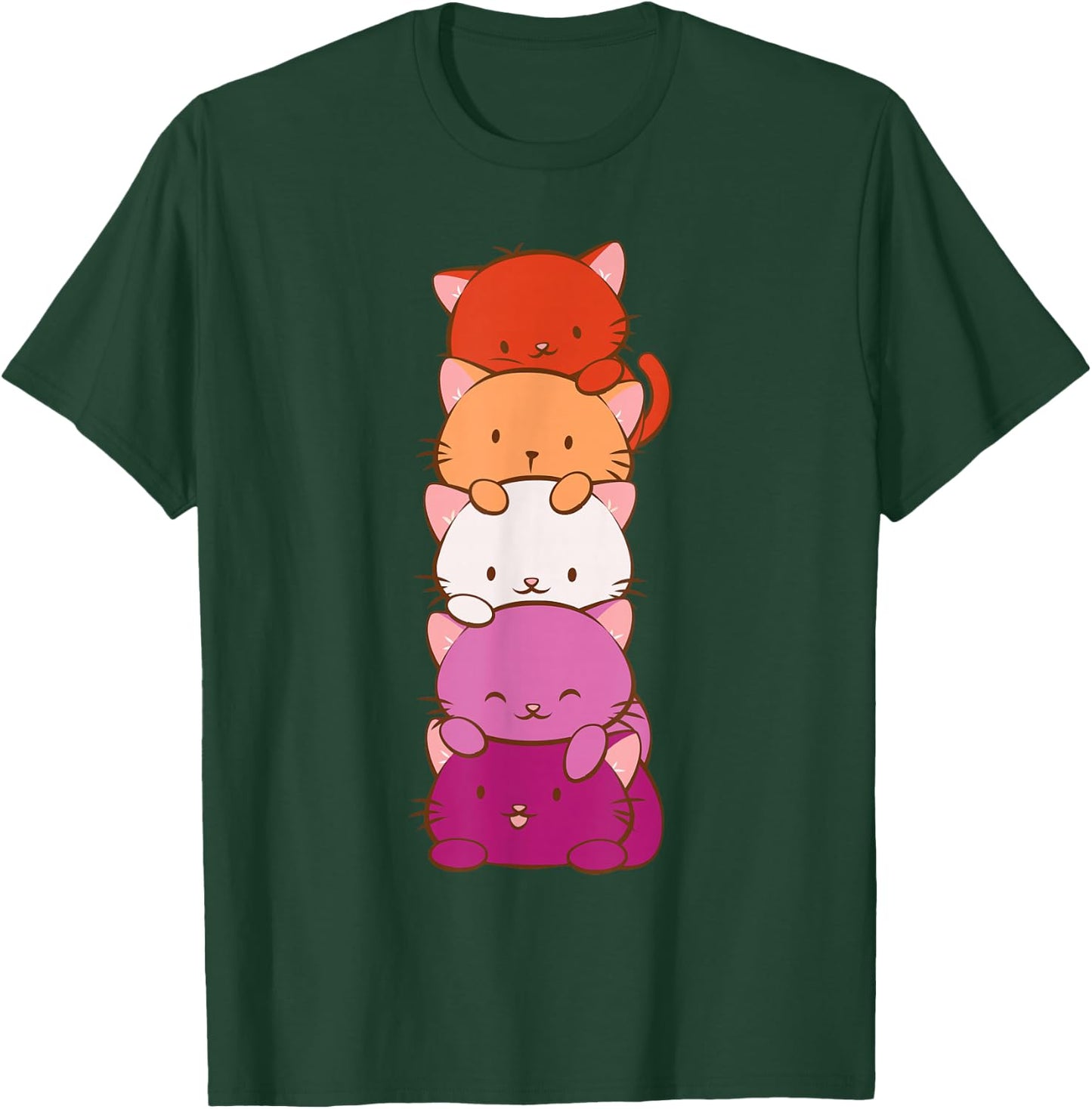 Orange Pink Lesbian Pride Flag Cute Kawaii Cat T-Shirt - T-Shirt | Forest