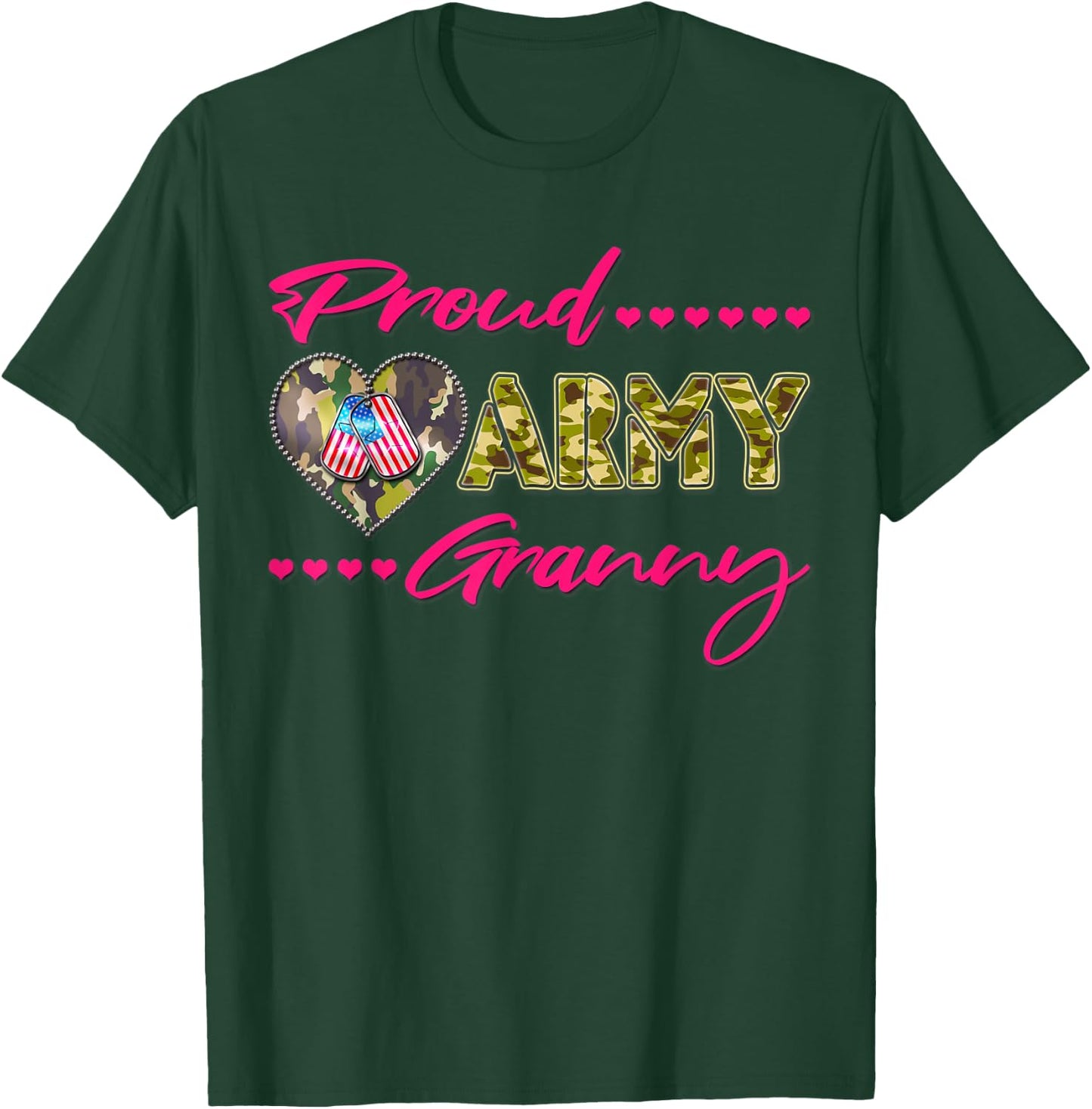 Proud Army Granny Camo US Flag Dog Tag Military Grandma Gift Men Women T-Shirt - T-Shirt | Forest